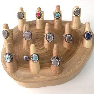 Solid Natural Wood Ring Display